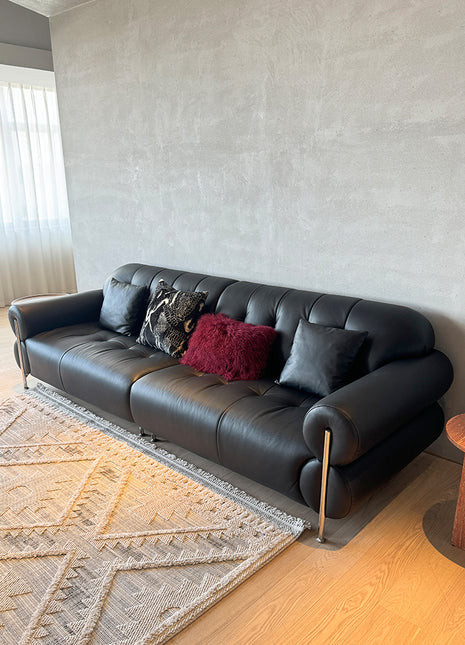 黑糖云朵沙发法式复古中古风客厅三人位黑色头层牛皮美式真皮沙发