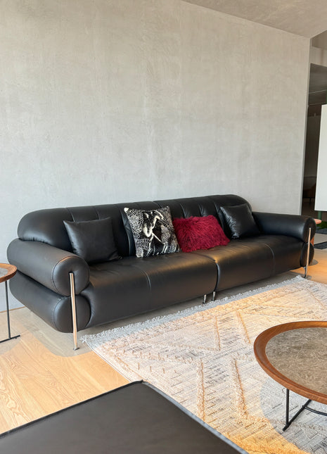 黑糖云朵沙发法式复古中古风客厅三人位黑色头层牛皮美式真皮沙发