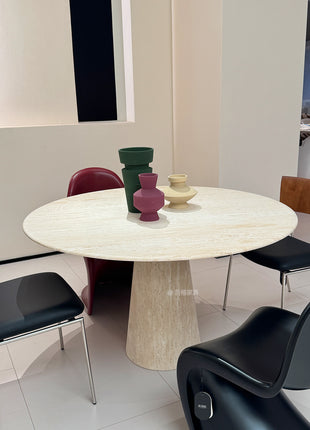 Ultra White Natural Cave Stone Round Dining Table