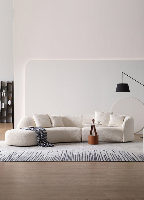 月亮沙发雪尼尔绒布3.4米现代轻奢奶油风别墅横厅弧形布艺沙发