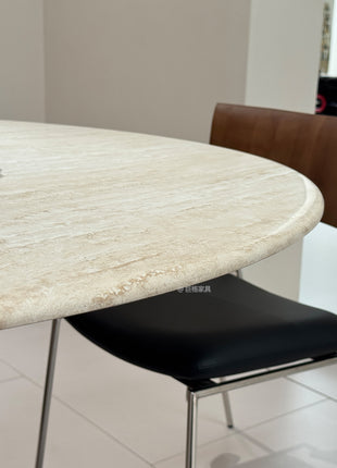 Ultra White Natural Cave Stone Round Dining Table