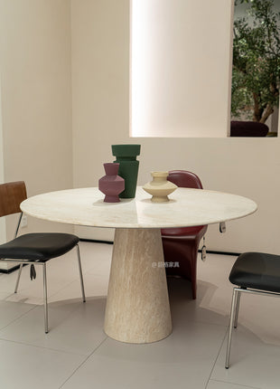 Ultra White Natural Cave Stone Round Dining Table