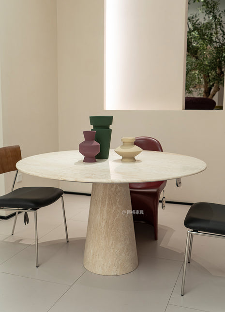 Ultra White Natural Cave Stone Round Dining Table