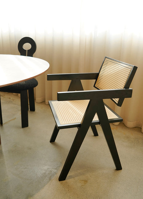 昌迪加尔椅中古侘寂风白蜡木餐椅家用书房靠背椅子阳台藤编扶手椅