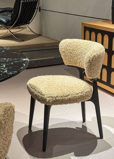 中古风实木餐椅高级感黑色复古休闲椅羊羔绒软包餐椅书椅