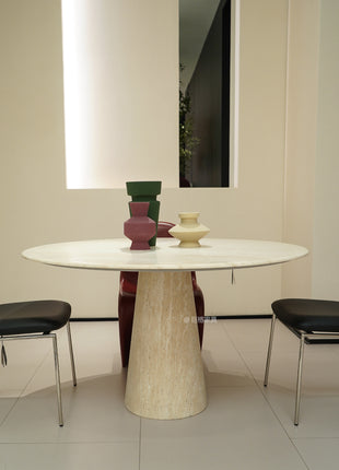 Ultra White Natural Cave Stone Round Dining Table