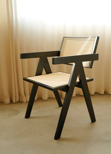 昌迪加尔椅中古侘寂风白蜡木餐椅家用书房靠背椅子阳台藤编扶手椅