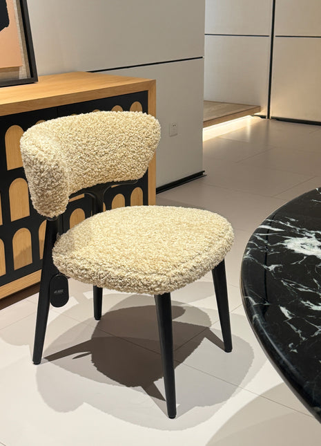 中古风实木餐椅高级感黑色复古休闲椅羊羔绒软包餐椅书椅