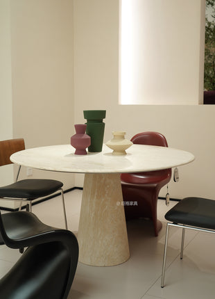 Ultra White Natural Cave Stone Round Dining Table