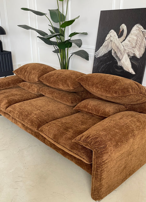 Maralunga马拉伦加布艺沙发中古侘寂风客厅三人高靠背直排沙发